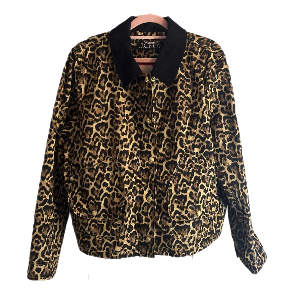 J.Crew Short Barn Jacket in Leopard Cotton Canvas Size XL